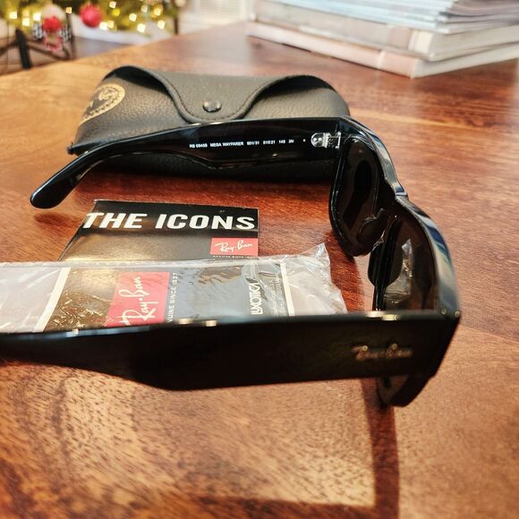 Ray-Ban Mega Wayfarer RB0840S 901/31 Black Green G-15 Sunglasses New with Case - Picture 10 of 13